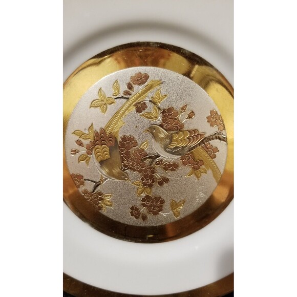 Two (2) Art of Chokin 24KT Gold Edged BIRDS BUTTERFLIES Decorative Plates 6-3/8" - Picture 3 of 8